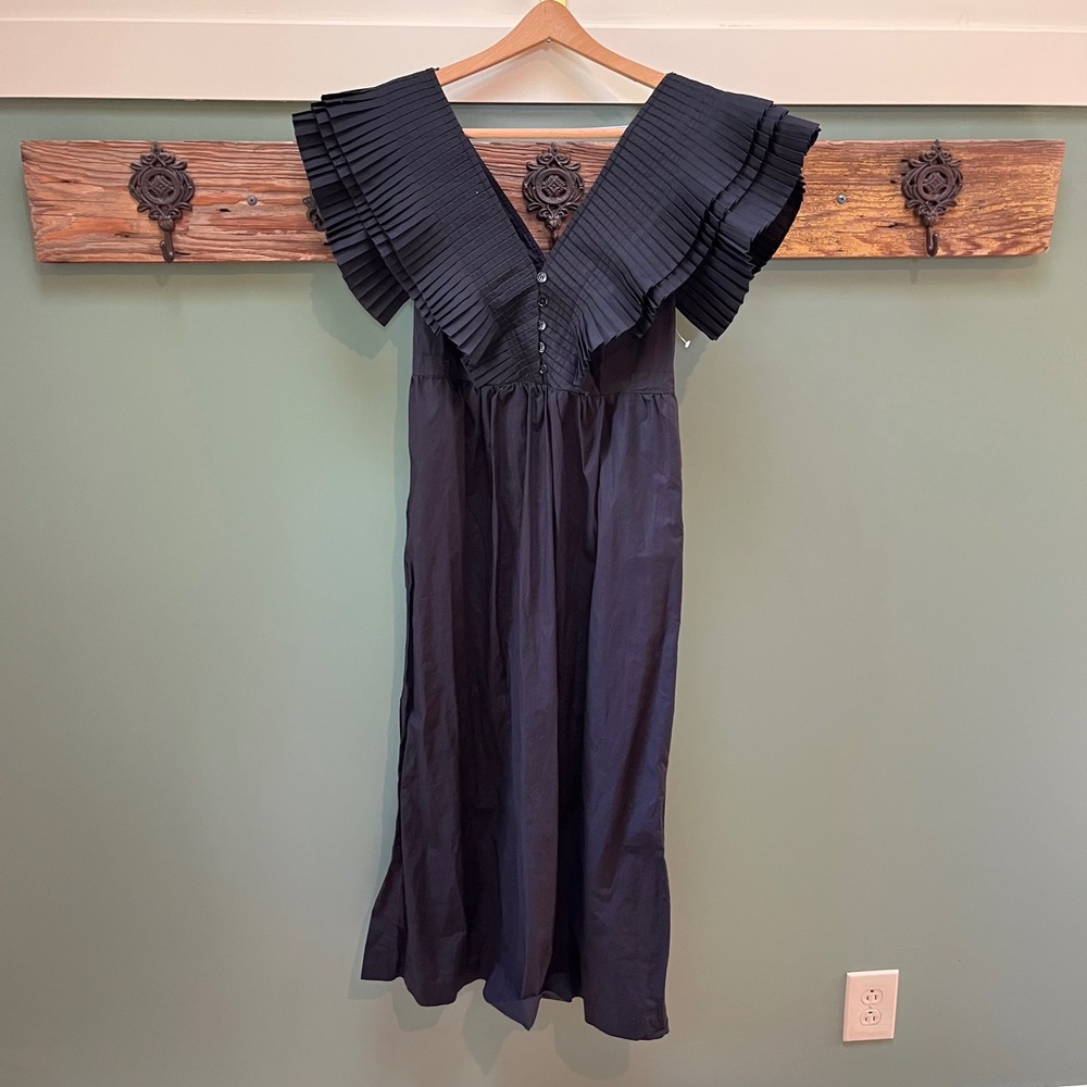 MEIMEIJ Italian Midi Dress Pleated Ruffle Sleeveless Dark Gray Career Party